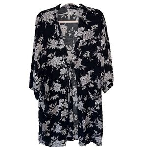 Spiritual Gangster Womens Kimono Size OS Black Floral Boho Lounge Festival Robe
